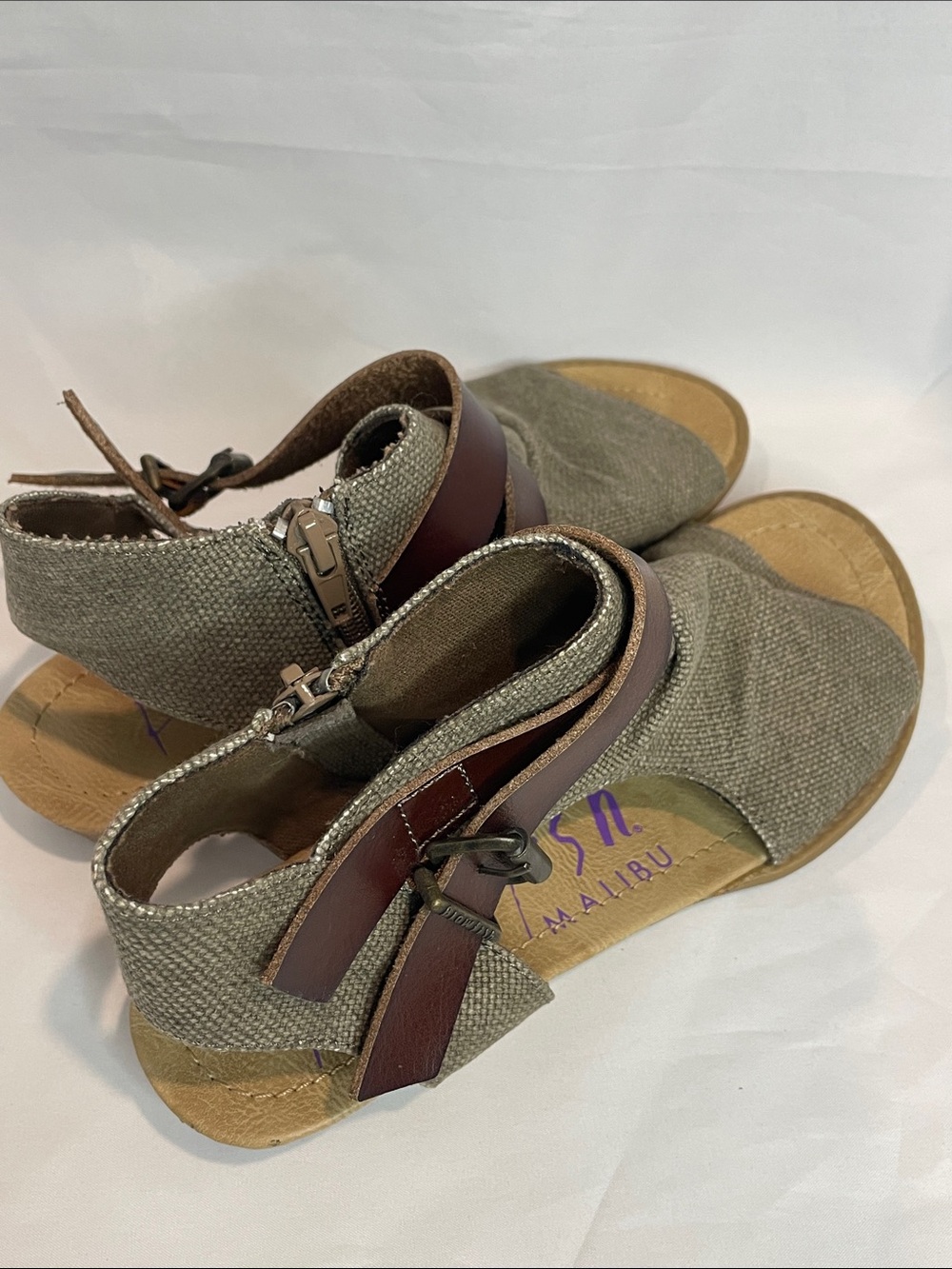 Malibu Women’s Sandals — Taupe Canvas with Brown Leather Straps - Picture 2 of 7